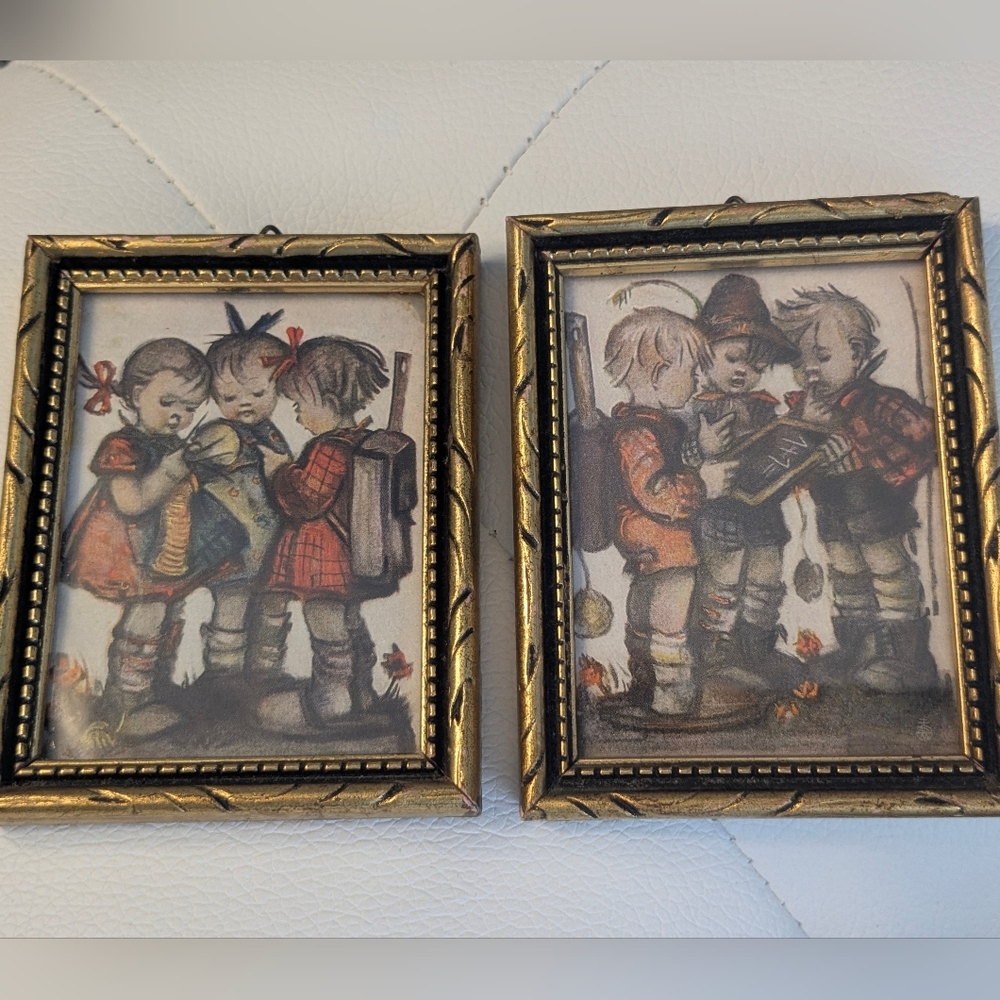 Vintage Hummel Framed Prints Set | Made in Germany Gold Tone Frames